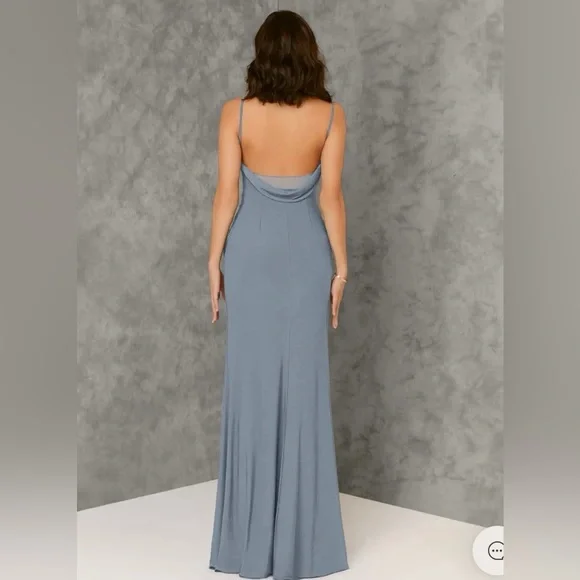 Azazie Sophisticated Gray Draped Midi Dress - Picture 5 of 16